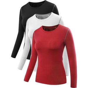 imageNELEUS Womens 3 Pack Athletic Compression Long Sleeve T Shirt Dry Fit03 3 Pack Black red white