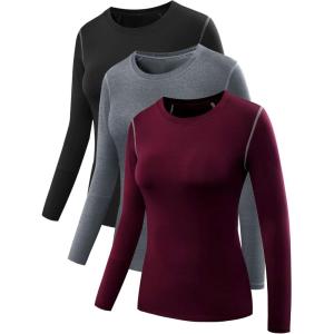 imageNELEUS Womens 3 Pack Athletic Compression Long Sleeve T Shirt Dry Fit03 BlackGreyBurgundy 3 Pack