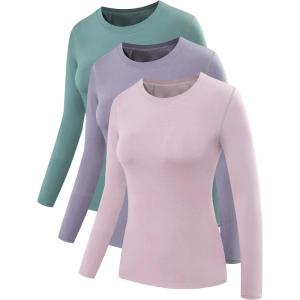 imageNELEUS Womens 3 Pack Athletic Compression Long Sleeve T Shirt Dry Fit03 PinkPurpleBlackish Green 3 Pack