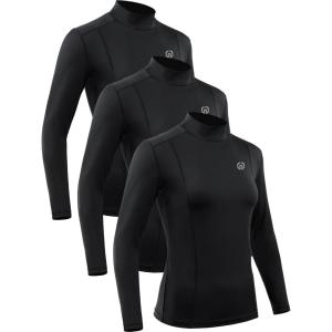 imageNELEUS Womens 3 Pack Athletic Compression Long Sleeve T Shirt Dry Fit05 BlackBlackBlack 3 Pack