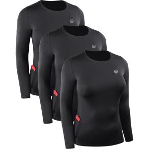 imageNELEUS Womens 3 Pack Athletic Compression Long Sleeve T Shirt Dry Fit8075 BlackBlackBlack 3 Pack