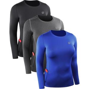 imageNELEUS Womens 3 Pack Athletic Compression Long Sleeve T Shirt Dry Fit8075 BlackGreyBlue 3 Pack