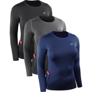 imageNELEUS Womens 3 Pack Athletic Compression Long Sleeve T Shirt Dry Fit8075 BlackGreyNavy Blue 3 Pack