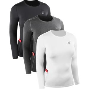 imageNELEUS Womens 3 Pack Athletic Compression Long Sleeve T Shirt Dry Fit8075 BlackGreyWhite 3 Pack