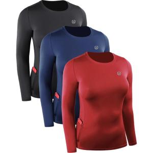 imageNELEUS Womens 3 Pack Athletic Compression Long Sleeve T Shirt Dry Fit8075 RedBlueNavy Blue 3 Pack