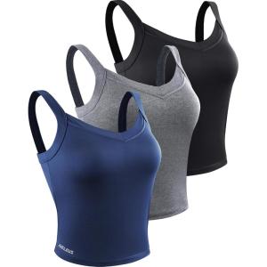 imageNELEUS Womens 3 Pack Athletic Compression Tank Top with Sport Bra Running Shirt8196 BlackGreyNavy Blue