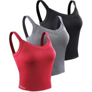 imageNELEUS Womens 3 Pack Athletic Compression Tank Top with Sport Bra Running Shirt8196 BlackGreyRed