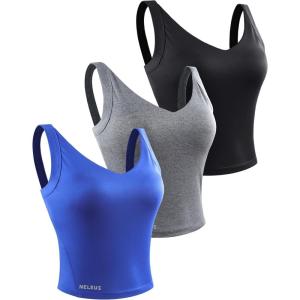 imageNELEUS Womens 3 Pack Athletic Compression Tank Top with Sport Bra Running Shirt8200 BlackGreyBlue