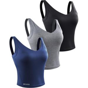 imageNELEUS Womens 3 Pack Athletic Compression Tank Top with Sport Bra Running Shirt8200 BlackGreyNavy Blue