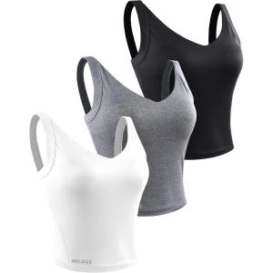 imageNELEUS Womens 3 Pack Athletic Compression Tank Top with Sport Bra Running Shirt8200 BlackGreyWhite