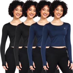 imageNELEUS Womens Running Workout Athletic Crop Shirts Pack of 3208 Black 2pcs  Navy Blue 2pcs