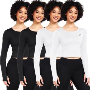 imageNELEUS Womens Running Workout Athletic Crop Shirts Pack of 3208 Black 2pcs  White 2pcs