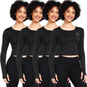 imageNELEUS Womens Running Workout Athletic Crop Shirts Pack of 3208 Black 4pcs