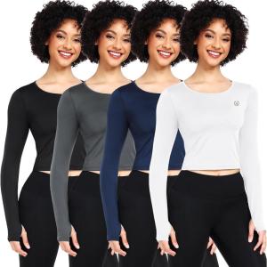 imageNELEUS Womens Running Workout Athletic Crop Shirts Pack of 3208 Black grey navy Blue white
