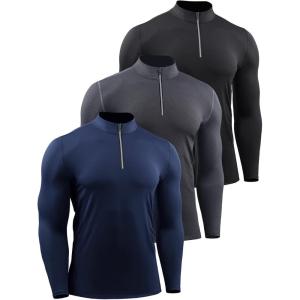 imageNELEUS Mens 3 Pack Athletic Compression Shirt Running Shirts5086 BlackGreyNavy Blue
