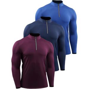 imageNELEUS Mens 3 Pack Athletic Compression Shirt Running Shirts5086 RedNavyBlue