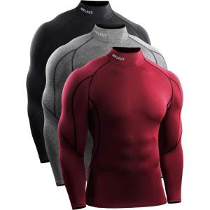 imageNELEUS Mens 3 Pack Athletic Compression Shirt Running ShirtsHeatlock Mock NeckblackRedGrey