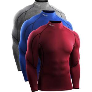 imageNELEUS Mens 3 Pack Athletic Compression Shirt Running ShirtsHeatlock Mock NeckgreyBlueRed