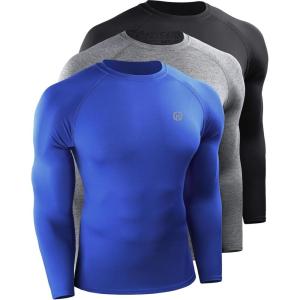 imageNELEUS Mens 3 Pack Athletic Compression Shirt Running ShirtsZ029 BlackGreyBlue