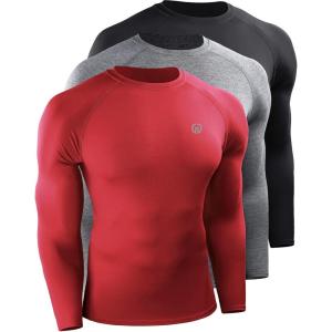 imageNELEUS Mens 3 Pack Athletic Compression Shirt Running ShirtsZ029 BlackGreyRed