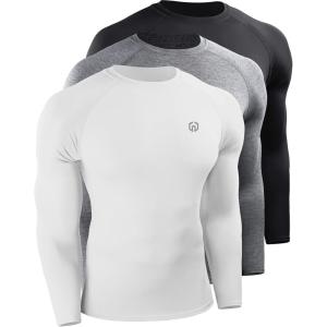 imageNELEUS Mens 3 Pack Athletic Compression Shirt Running ShirtsZ029 BlackGreyWhite