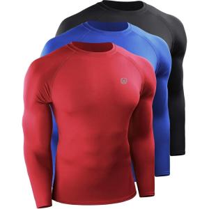 imageNELEUS Mens 3 Pack Athletic Compression Shirt Running ShirtsZ029 BlackRedBlue