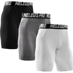 imageNELEUS Mens 3 Pack Performance Compression Shorts6028 3 Pack Black grey white