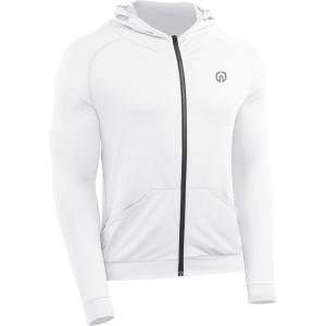 imageNELEUS Mens FullZip Athletic Jacket with Hoodies Workout Long Sleeve Fishing Hiking Performance Shirt5901 Pack of 1 White