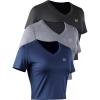 imageWomens 3 Pack Running Shirt Workout Athletic Crop ShirtsVneck BlackGreyNavy Blue  3 Pack