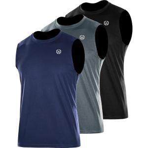 imageNELEUS Mens Dry Fit Workout Running Muscle Tank Top5015 BlackGreyNavy Blue