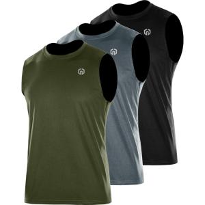 imageNELEUS Mens Dry Fit Workout Running Muscle Tank Top5015 BlackGreyOlive Green