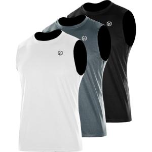 imageNELEUS Mens Dry Fit Workout Running Muscle Tank Top5015 BlackGreyWhite