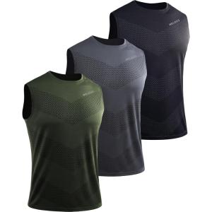 imageNELEUS Mens Dry Fit Workout Running Muscle Tank Top5160 BlackGreyOlive Green