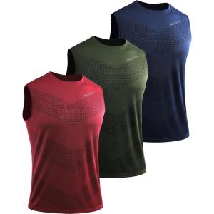 imageNELEUS Mens Dry Fit Workout Running Muscle Tank Top5160 RedNavy BlueOlive Green