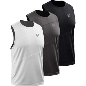 imageNELEUS Mens Dry Fit Workout Running Muscle Tank Top54 BlackDark GreyWhite 3 Pack