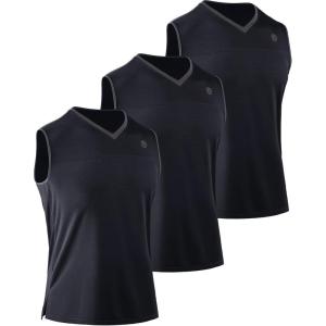 imageNELEUS Mens Dry Fit Workout Running Muscle Tank TopVneck BlackBlackBlack  3 Pack