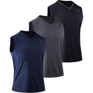 imageNELEUS Mens Dry Fit Workout Running Muscle Tank TopVneck BlackGreyNavy Blue  3 Pack