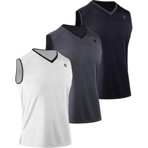 imageNELEUS Mens Dry Fit Workout Running Muscle Tank TopVneck BlackGreyWhite  3 Pack