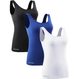 imageNELEUS Womens 3 Pack Compression Tank Top Support Yoga Bra with Cups Athletic Running Shirts8087 BlackBlueWhite