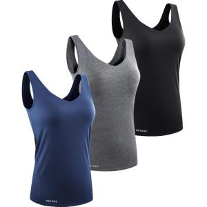 imageNELEUS Womens 3 Pack Compression Tank Top Support Yoga Bra with Cups Athletic Running Shirts8199 BlackGreyNavy Blue