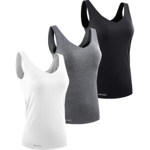 imageNELEUS Womens 3 Pack Compression Tank Top Support Yoga Bra with Cups Athletic Running Shirts8199 BlackGreyWhite