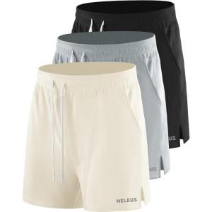 imageNELEUS Mens 7 inch Running Shorts Athletic Gym Workout Shorts with Pockets6112 BlackLight GreyWhite