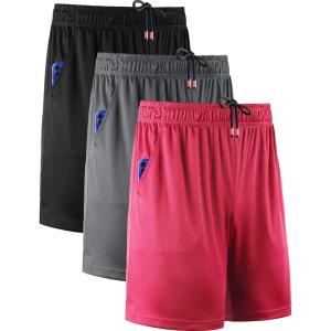 imageNELEUS Mens 7 inch Running Shorts Athletic Gym Workout Shorts with PocketsQ6001 BlackGreyRed 3 Pack