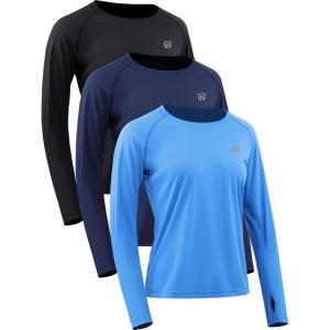 imageNELEUS Womens Athletic Workout Shirts Long Sleeve Running Yoga Tops8502 BlackNavy BlueBlue 3 Pack