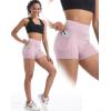 imageNELEUS Womens Athletic Shorts High Waist Tummy Control Workout Biker Shorts for Running Gym Yoga9118 PurplePinkGreen 3 Pack