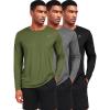 imageNELEUS Mens Workout Long Sleeve Running Shirts Mesh Fishing Hiking TShirtsHoodedCrewneck BlackGreyGreen 3 Pack