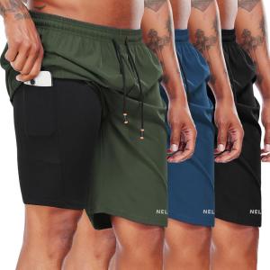 imageNELEUS 2 in 1 Men 9quot Dry Fit Athletic Bermuda Workout Shorts for Basketball Beach Casual6155 BlackNavy BlueGreen 3 Pack