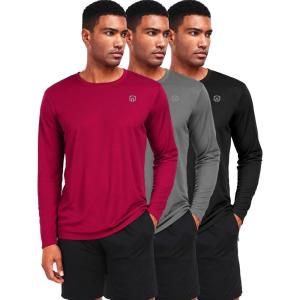 imageNELEUS Mens Workout Long Sleeve Running Shirts Mesh Fishing Hiking TShirtsHoodedCrewneck BlackGreyRed 3 Pack