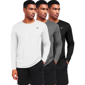 imageNELEUS Mens Workout Long Sleeve Running Shirts Mesh Fishing Hiking TShirtsHoodedCrewneck BlackGreyWhite 3 Pack