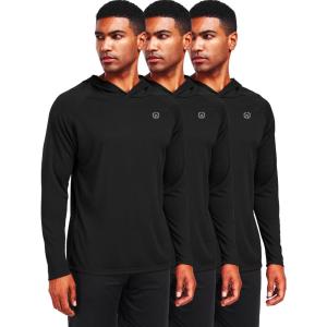 imageNELEUS Mens Workout Long Sleeve Running Shirts Mesh Fishing Hiking TShirtsHoodedHooded BlackBlackBlack 3 Pack